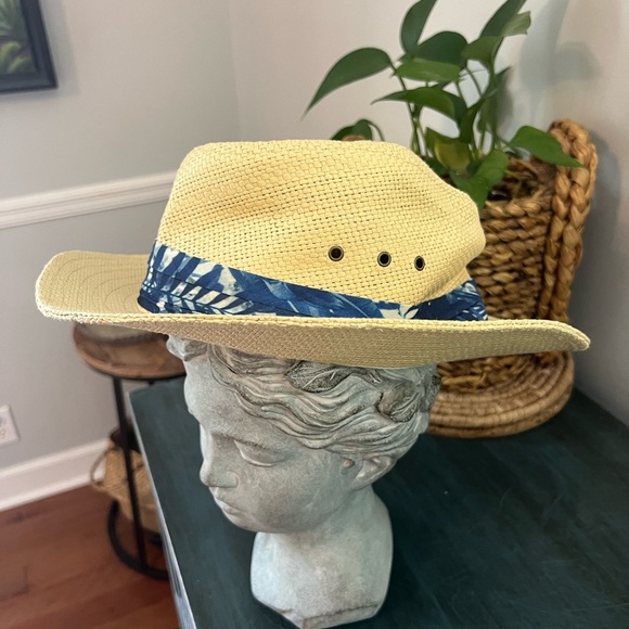 Original Panama Hat with Blue pattern hat band. One size. - Picture 1 of 5